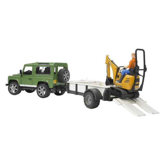 Bruder landrover + aanhanger met graafmachine