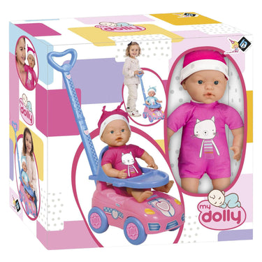 Dolly babypop met loopauto - 37cm