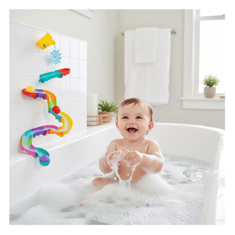 Load image into Gallery viewer, Playgro -splash and slide- waterval glijbaan - badspeelgoed - peuter speelgoed - baby badspeelgoed - speelgoed baby - speelgoed 1 jaar -badspeeltje - water knikkerbaan -waterspeelgoed baby - waterspeelgoed peuters - inclusief 3 balletjes

