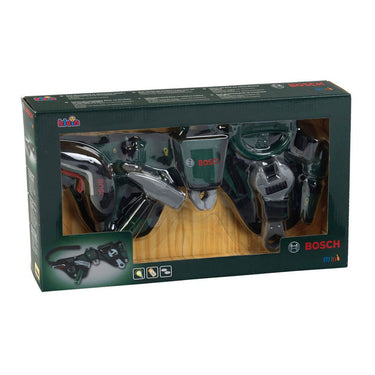 Klein toys bosch mini gereedschapsgordel-set - accuschroevendraaier, hamer, tang, zaag, moersleutel, schroevendraaier - incl. licht- en geluidseffecten - groen rood