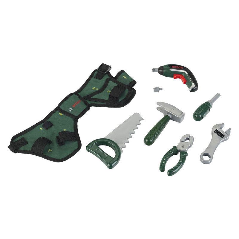 Afbeelding laden in galerijviewer, Klein toys bosch mini gereedschapsgordel-set - accuschroevendraaier, hamer, tang, zaag, moersleutel, schroevendraaier - incl. licht- en geluidseffecten - groen rood
