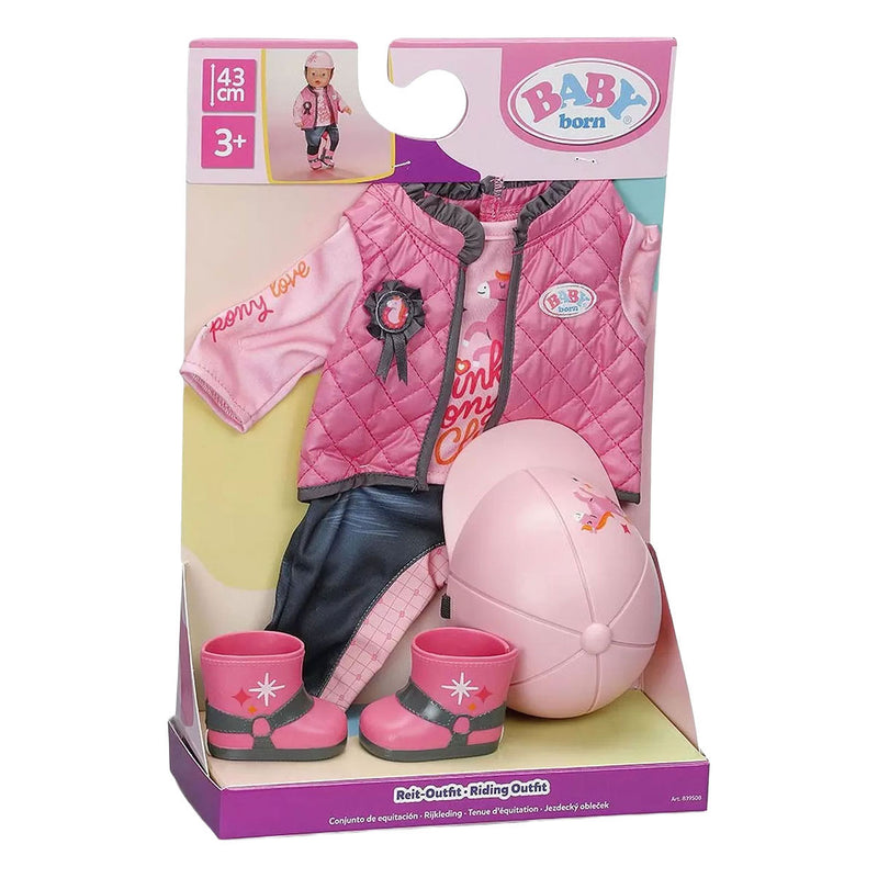 Load image into Gallery viewer, Baby born poppenkleding paardrijden 43cm - outfit met helm.
