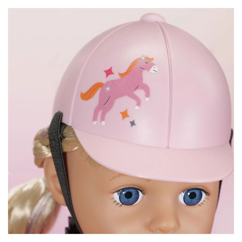 Load image into Gallery viewer, Baby born poppenkleding paardrijden 43cm - outfit met helm.
