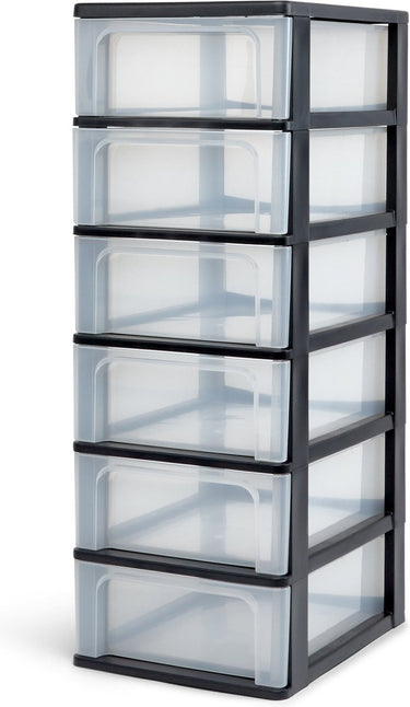 Iris organizer chest ladesysteem a4 - 6 middelgrote lades - 6 x 7l - kunststof - zwart transparant