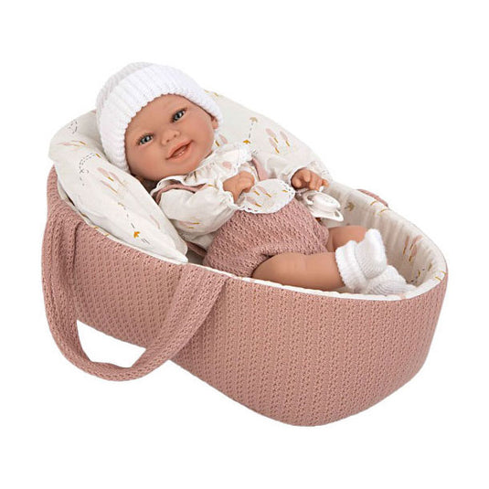 Elegance babyto babypop roze met draagmand en kussen - 33 cm