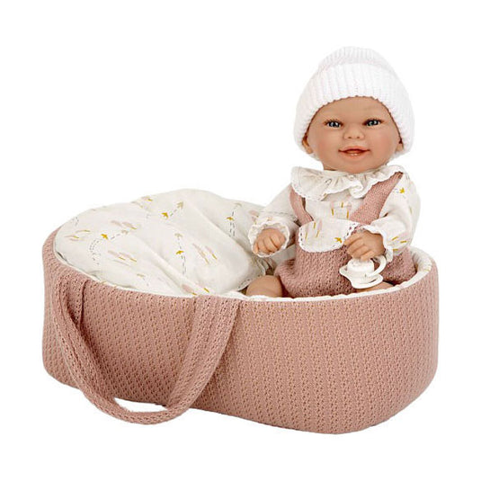 Elegance babyto babypop roze met draagmand en kussen - 33 cm