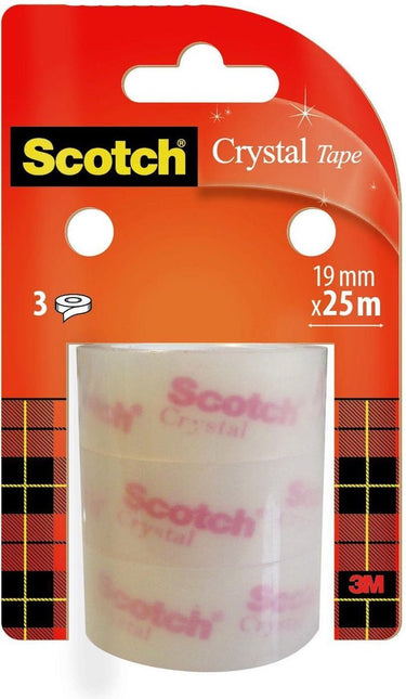 Scotch ® crystal clear tape, navullingen, 19 mm x 25 m, 3 rollen