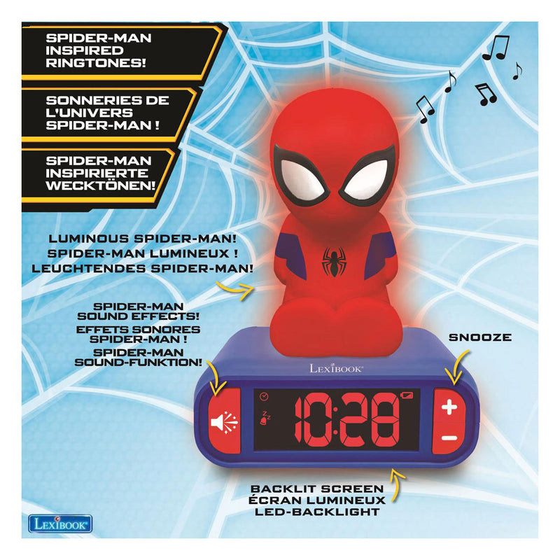 Load image into Gallery viewer, Lexibook wekker met nachtlampje 3d-ontwerp spiderman en geluidseffecten
