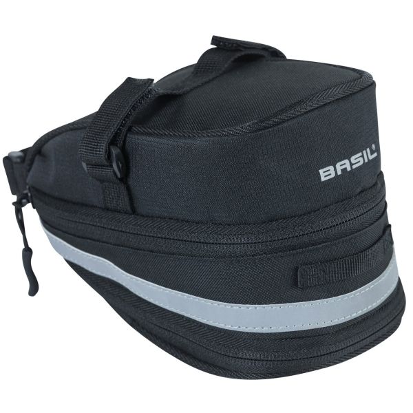 Load image into Gallery viewer, Basil Mada Zadeltas - Compact, zwart, 1L, klittenband, fietsaccessoire
