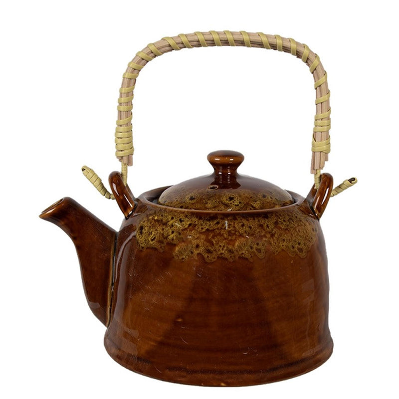Afbeelding laden in galerijviewer, Clayre eef theepot met filter bruin geel keramiek ã˜14x12cm 750ml
