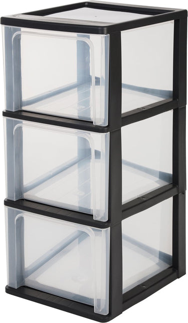 Iris organizer chest ladesysteem a4 - 3 diepe lades - 3 x 13l - kunststof - zwart transparant