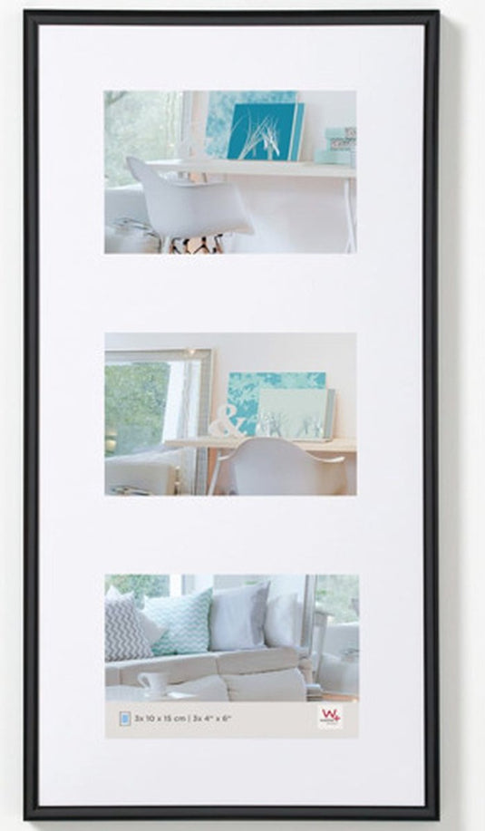 Walther new lifestyle - kunststof lijst - fotoformaat 3x 10x15 cm - zwart