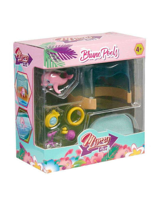 Famosa mymy city - speelfiguur bruno de dolfijn en zwembadaccessoires