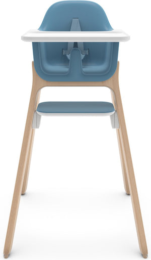 Uppababy ciro caleb - kinderstoel - blauw - hout - verstelbare voetensteun - afneembaar eetblad