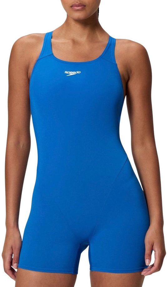 Speedo endurance+ legsuit dames sportbadpak - kleurvast badpak dames met pijpjes - zwempak dames met borstvoering - sportbadpak dames met racerback - blauw - 38