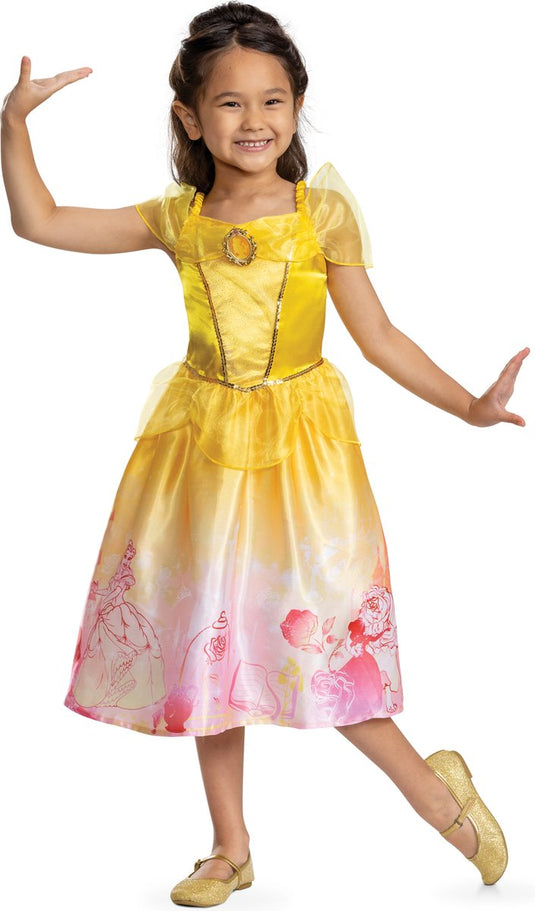 Disguise disney prinses - beauty the beast, belle verhalenboek jurk classic, maat s (5 - 6 jaar), meisjes