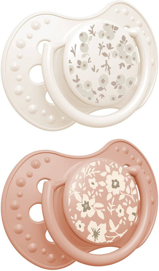 Difrax lovi fopspeen dynamisch - classy - 0 tot 6 maanden - blossom - wit oranje - 2 stuks