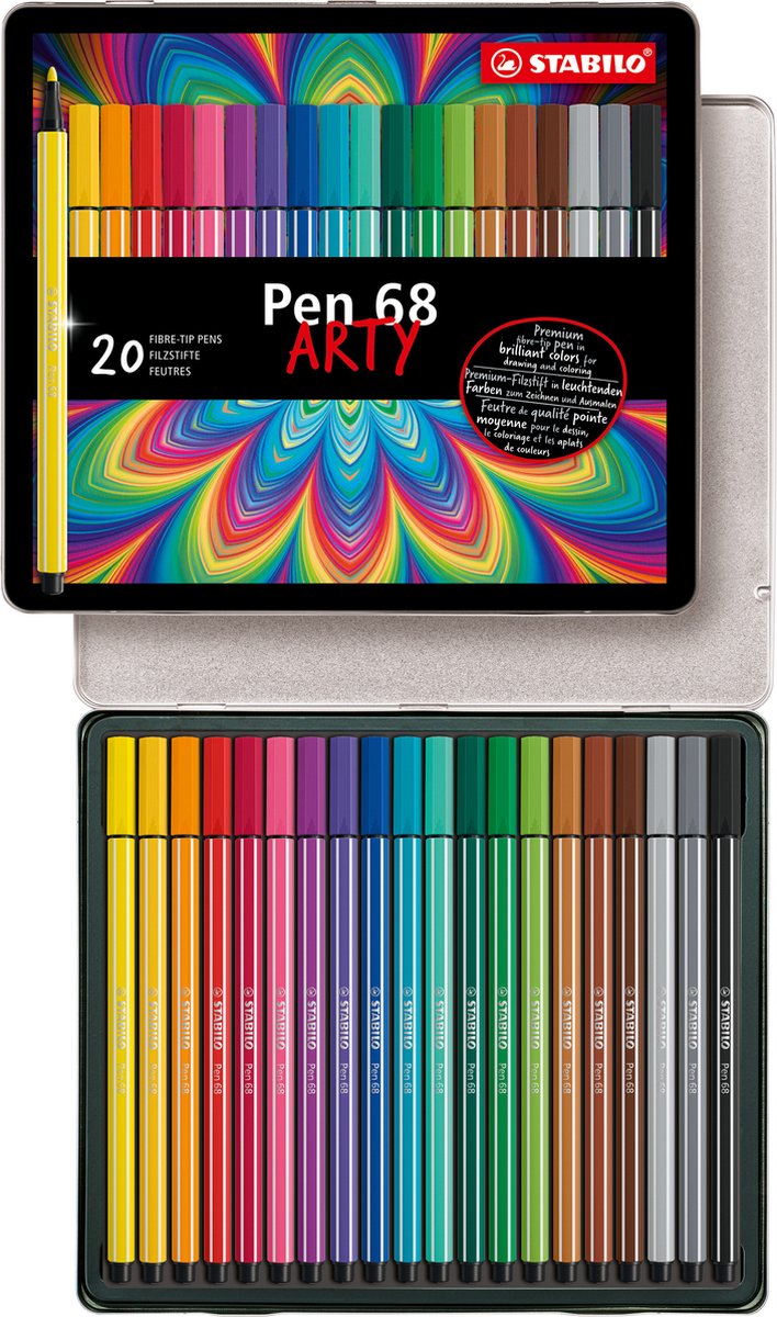 Load image into Gallery viewer, Stabilo pen 68 - viltstift - metalen doos met 20 stuks
