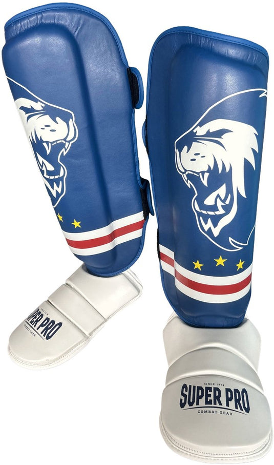 Super pro combat gear scheenbeschermer nations cabo verde pu blauw - rood - wit l