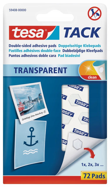 Tesa tack plakrondjes pads - 72x stuks - zelfklevend dubbelzijdig tape - plakrondjes pads voor o.a. foto's, tekeningen en kaarten