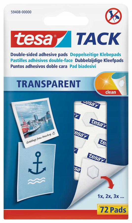 Tesa tack plakrondjes pads - 72x stuks - zelfklevend dubbelzijdig tape - plakrondjes pads voor o.a. foto's, tekeningen en kaarten