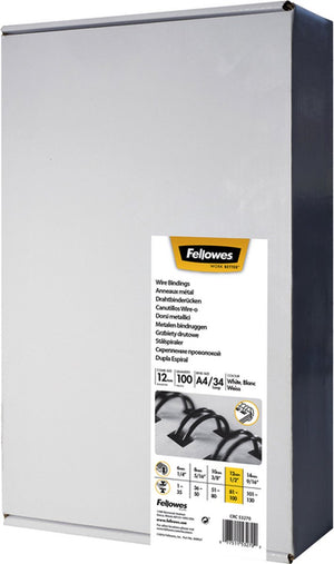 Fellowes bindring - metalen bindruggen - 12 mm - tot 100 vel - 34-rings - a4 - wit - 100 stuks