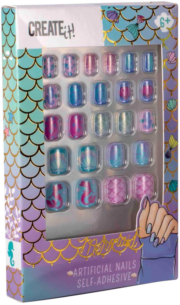 Load image into Gallery viewer, Create it! mermaid kunstnagels - zelfklevende nagelset voor kinderen.
