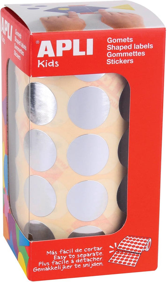 Apli kids stickers op rol | cirkel diameter 20 mm | 1770 stuks | metallic zilver
