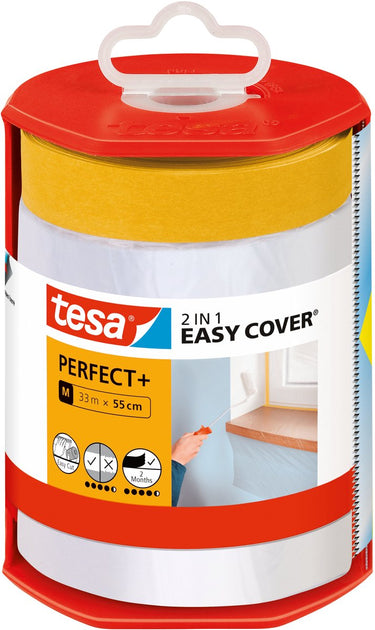 Tesa easy cover perfect+ dispenser m beschermfolie met washi tape – 33m x 0,55m