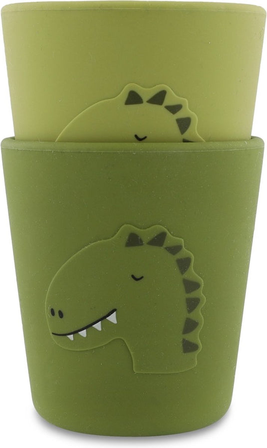 Trixie silicone cup 2-pack - mr. dino - twee drinkbekers voor kinderen - in voedselveilig silicone - groen