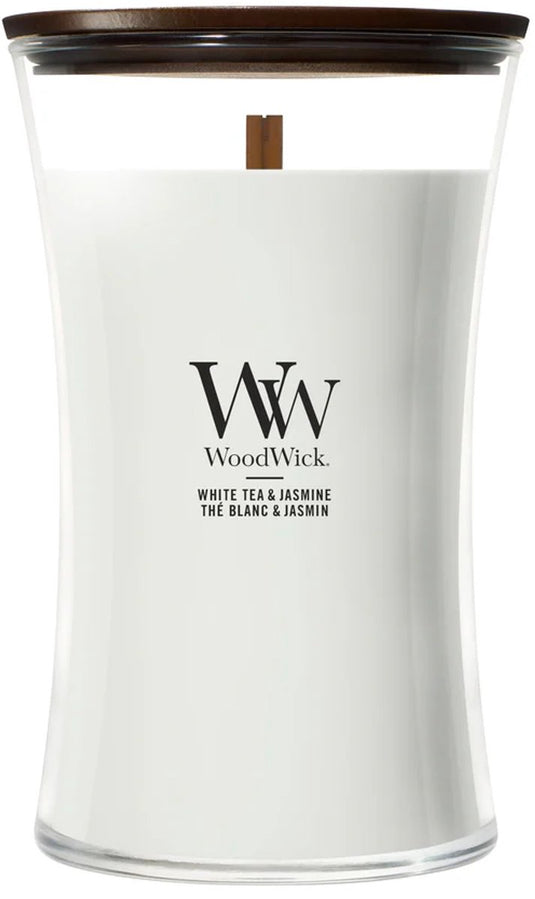 Woodwick hourglass large geurkaars - white tea jasmine - 130 branduren