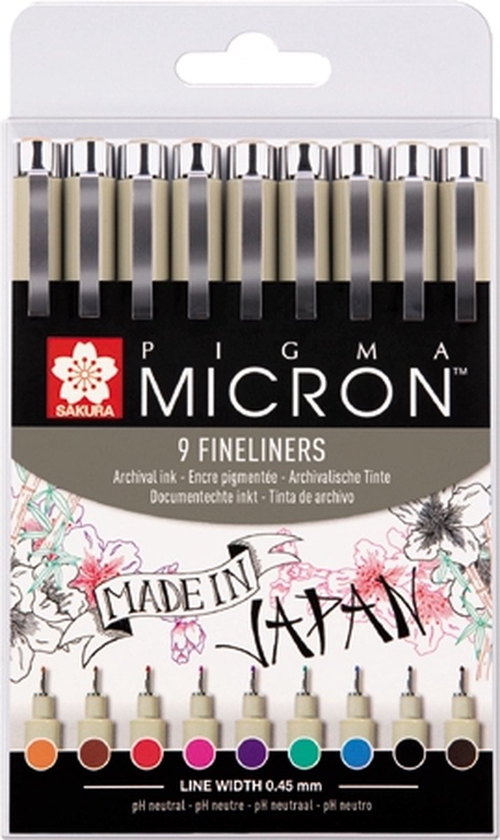Load image into Gallery viewer, Sakura pigma micron 05 fineliners etui - 9 kleuren - 0.45mm
