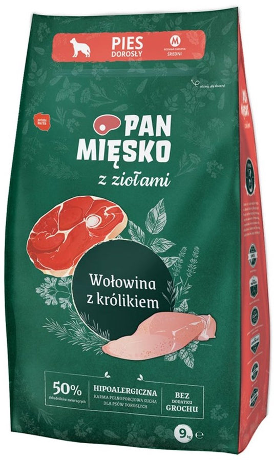 Pan mięsko – droog hondenvoer met kruiden – rund konijn – middelgrote rassen m – 9 kg – natuurlijk graanvrij