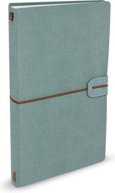 Peter pauper notitieboek - voyager - leder cover - light blue - met koordsluiting - 12x20 cm