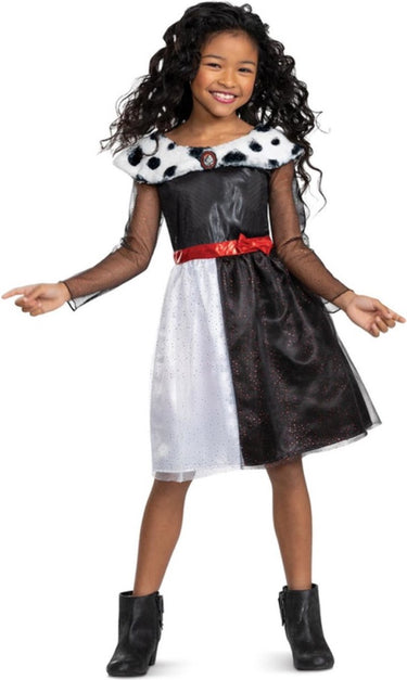 Disguise disney villains cruella classic kostuum jurk kinderen - kids tm 4 jaar - zwart wit
