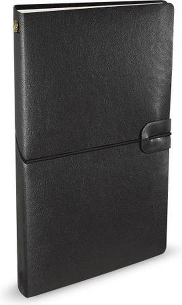 Peter pauper notitieboek - voyager - leder cover - black - met koordsluiting - 12x20 cm