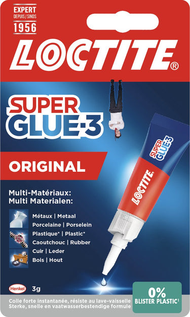 Loctite original 3 g extra sterke secondelijm | superlijm - krachtige hechting voor diverse materialen zoals rubber, metaal, kunststof, keramiek, hout, leder, porselein en meer | snelle en betrouwbare reparaties in seconden - super glue