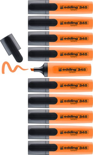 Edding 345 highlighter - oranje - 10 markeerstiften - beitelpunt 2-5 mm - ideaal voor heldere markeringen en accentuering van tekstfragmenten en notities