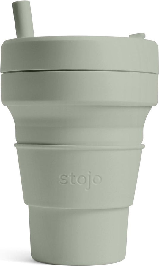 Stojo - biggie cup - koffie theebeker - 470 ml - herbruikbaar - opvouwbaar - sage