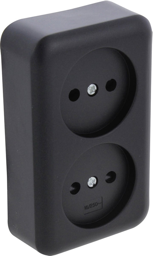 Q-link dubbel stopcontact – wandcontactdoos met kinderbeveiliging – opbouw – zwart