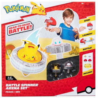 Load image into Gallery viewer, Battle spinner 2 pack with stadium pikachu #1, mew, poke ball poke ball
