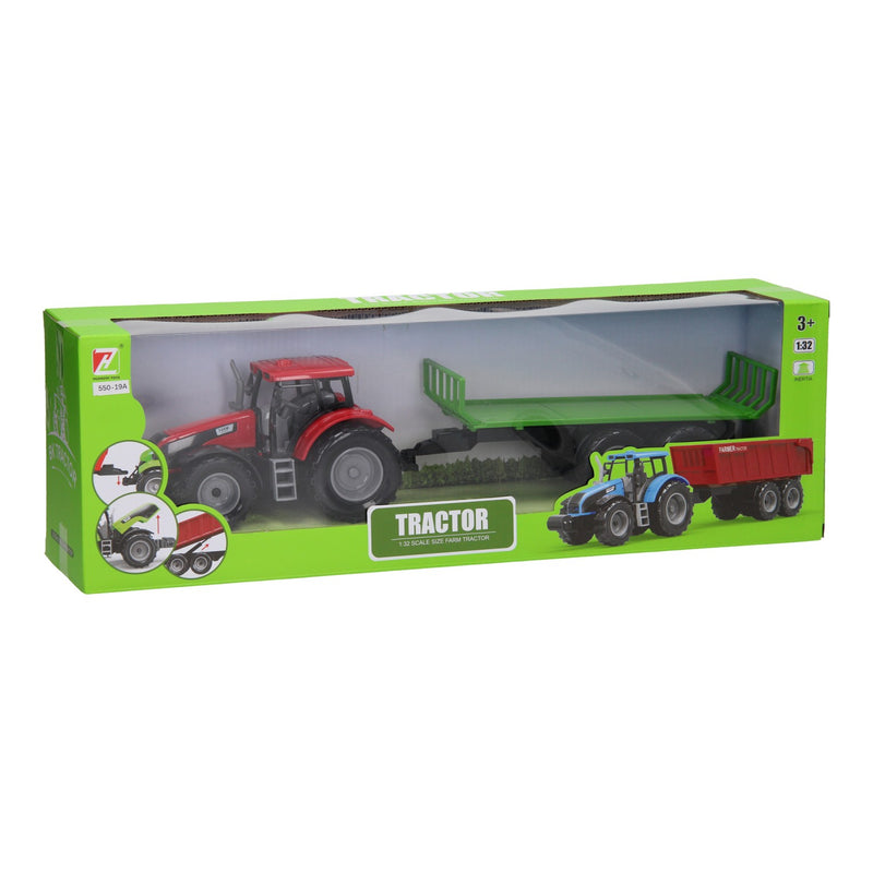 Load image into Gallery viewer, Tractor met platte kar 1:32
