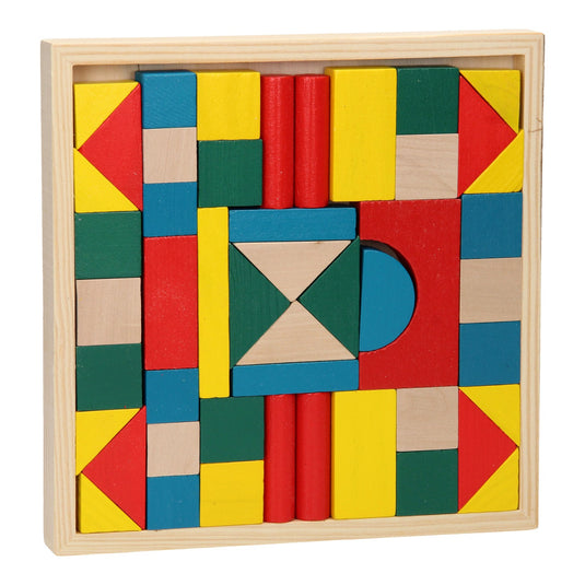 Houten bouwblokken in tray, 48dlg.