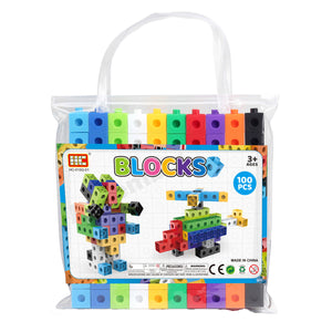 Vierkante bouwblokjes set in opbergtas - 100dlg.