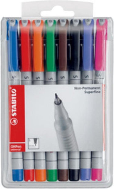 Stabilo ohpen - uitwisbare marker - universal s punt 0,4 mm - etui met 8 kleuren