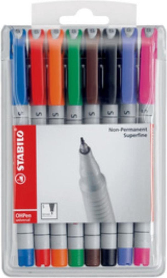 Stabilo ohpen - uitwisbare marker - universal s punt 0,4 mm - etui met 8 kleuren