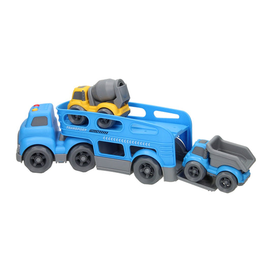 Lobbes speelgoed bv transporter werkvoertuigen met geluid - blauw