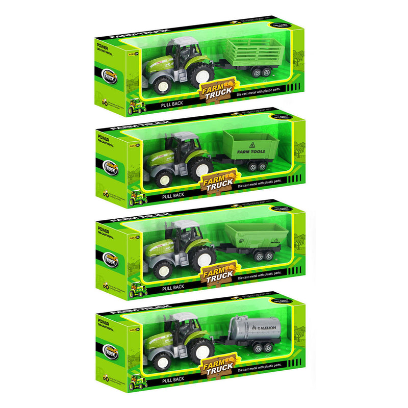 Load image into Gallery viewer, Lobbes speelgoed bv die-cast groene trekker met aanhanger en pull-backfunctie
