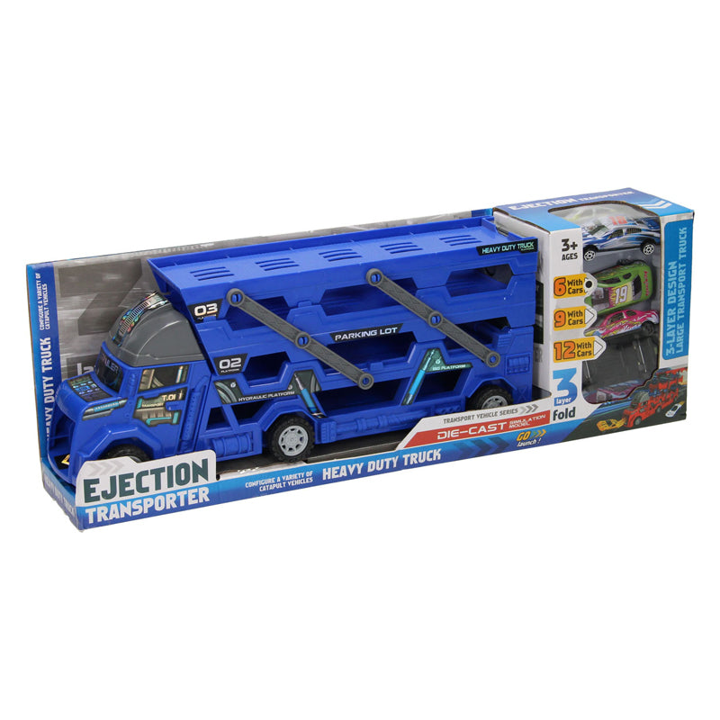 Load image into Gallery viewer, Lobbes uitklapbare autotransporter met afschietfunctie - blauw
