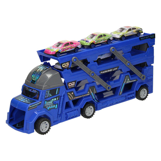 Uitklapbare autotransporter met afschietfunctie - blauw